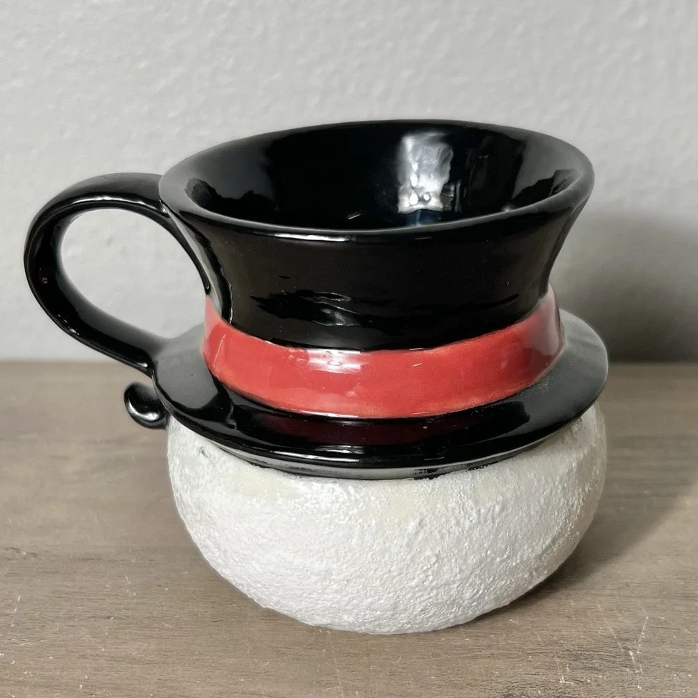 Vtg Hand Painted Snowman Mug/Candle Holder Signed‎ Artisan Studio Ceramic